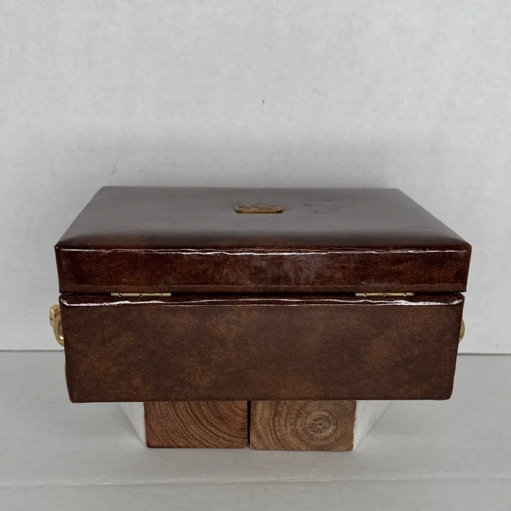 Vintage Swank Tortoiseshell Vinyl Gold Chain Jewelry Dresser Box Made in Sweden